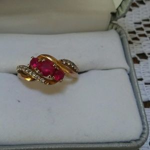 Gold plated ruby and diamond ring size 7